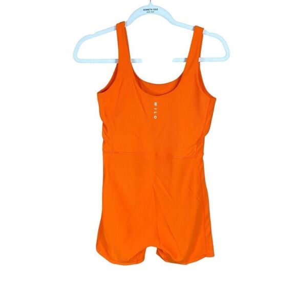 Wilo The Label Womens Orange Padded Bra Ribbed Active Romper Shorts Size Small - Picture 2 of 5
